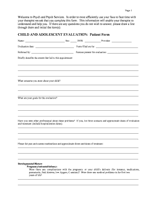 Child and Adolescent Evaluation Form