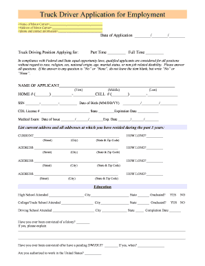 Truck Driver Application for Employment