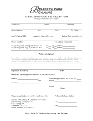 Gaming Activity Report & W2-G Request Form