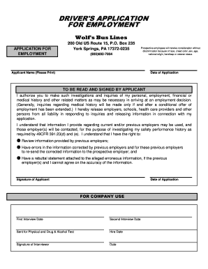 Driver's Employment Application