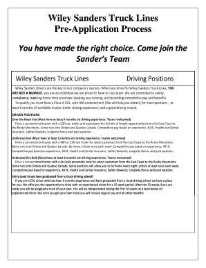 Wiley Sanders Truck Lines Driver Application