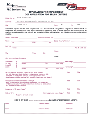 DOT Application for Truck Drivers