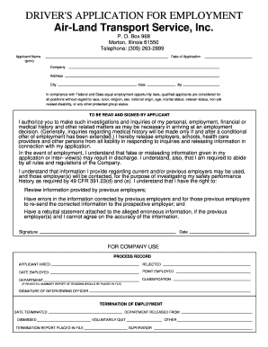 Driver's Application for Employment