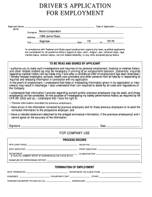 Driver Application for Employment