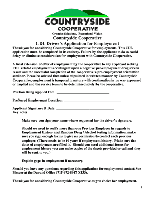 CDL Driver’s Application for Employment