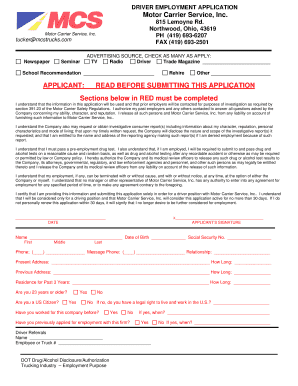 Driver Employment Application