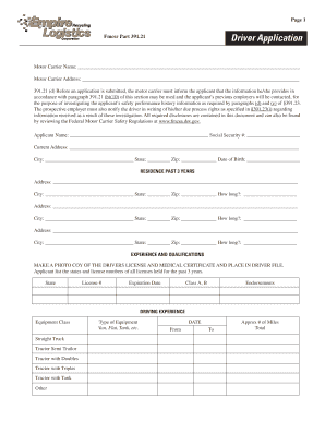FMCSA Driver Application Form 391.21
