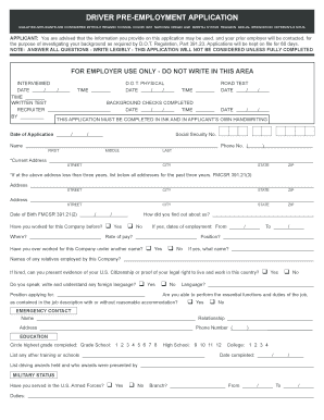 Driver Pre-Employment Application