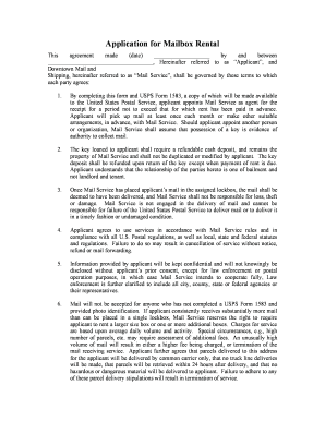 Mailbox Rental Application and Agreement