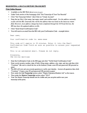 Requesting a 2014 Tax Return Transcript