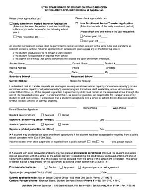 Utah State Board of Education Standard Open Enrollment Application
