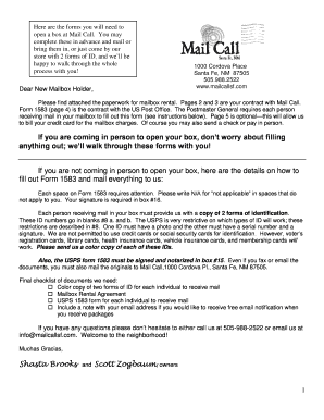 USPS Form 1583 Mailbox Rental Agreement
