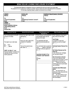 SEIA Solar Leasing Disclosure Statement