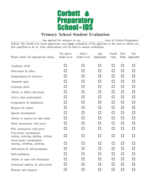 Primary School Student Evaluation Form