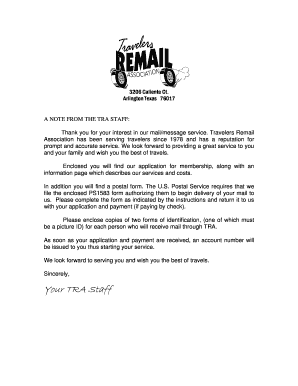 Travelers Remail Association Membership Application