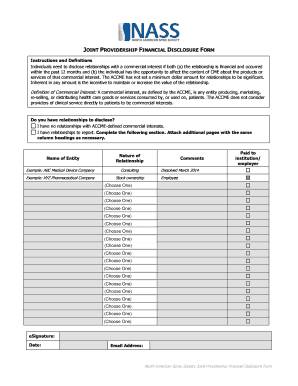 Joint Providership Financial Disclosure Form