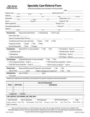 UDC Dental Specialty Care Referral Form