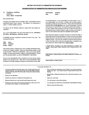 Advance Notice of Administrative Disqualification Hearing