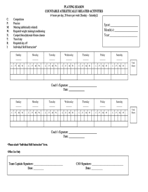 NCAA Countable Athletic Activities Form
