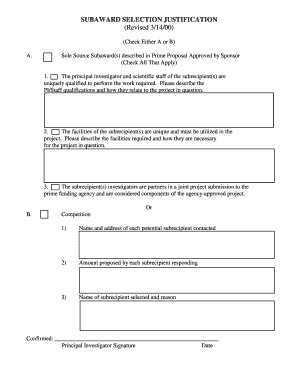 Subaward Selection Justification Form