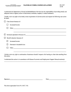 Kansas Waiver of Timely Notice of Action