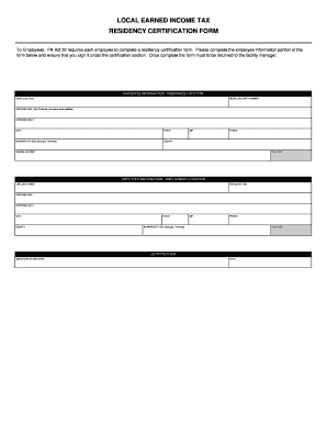 Pennsylvania Residency Certification Form