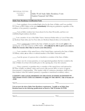 Idaho State Residency Certification Form