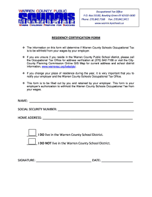 Warren County Schools Occupational Tax Certification Form