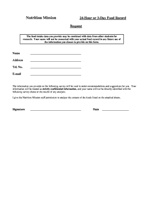 Nutrition Mission 24-Hour or 3-Day Food Record