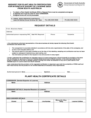 Request for Plant Health Certification