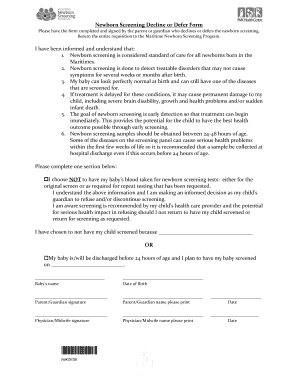 Newborn Screening Decline or Defer Form