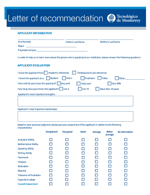 Tecnológico de Monterrey Applicant Recommendation Form