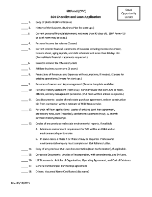 Balance sheet for startup - LiftFund CDC 504 Checklist and Loan Application