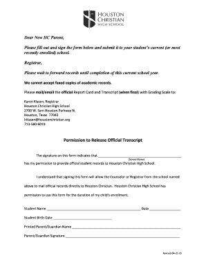 Permission to Release Official Transcript