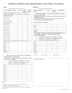 Bachelor of Business Administration Degree Worksheet