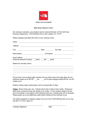 Warranty Return Form
