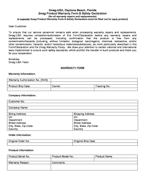 2mag Product Warranty Form & Safety Declaration