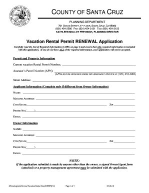 Vacation Rental Permit Renewal Application