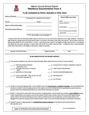 Marion County School District Residency Documentation Form