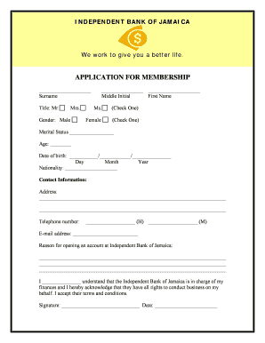 Independent Bank of Jamaica Membership Application
