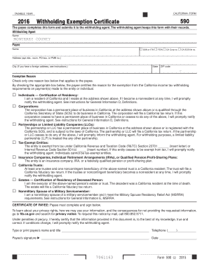 California Withholding Exemption Certificate