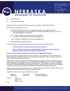 Nebraska Exempt School Application Form