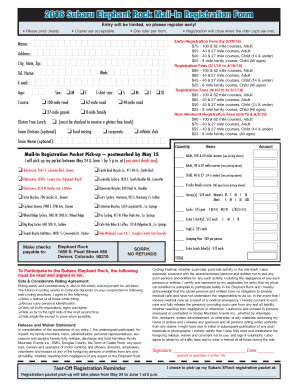 Subaru Elephant Rock Registration Form