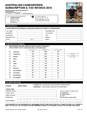 Australian Canegrower Subscription Renewal Form