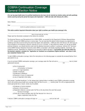 COBRA Continuation Coverage General Election Notice