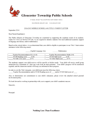 Title 1 Parent Letter