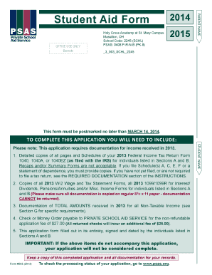 Private School Aid Form 2014