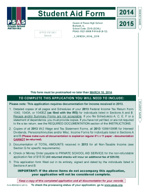 Student Aid Form 2014
