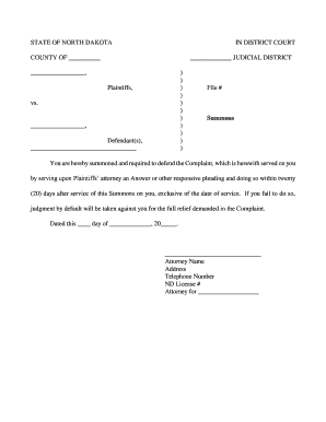 North Dakota Summons