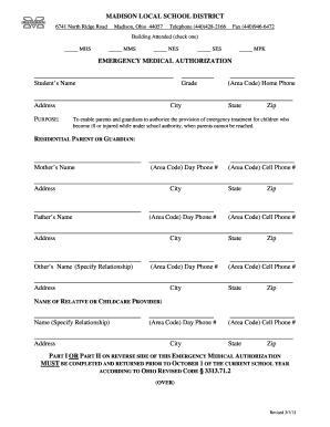Ohio Emergency Medical Authorization Form